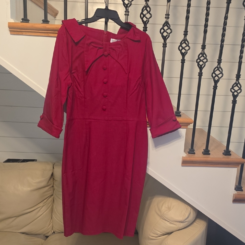 Chic Long Sleeve Red Dress with Bow Detail